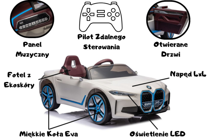 Auto Na Akumulator BMW i4 4x4 Biały Parametry